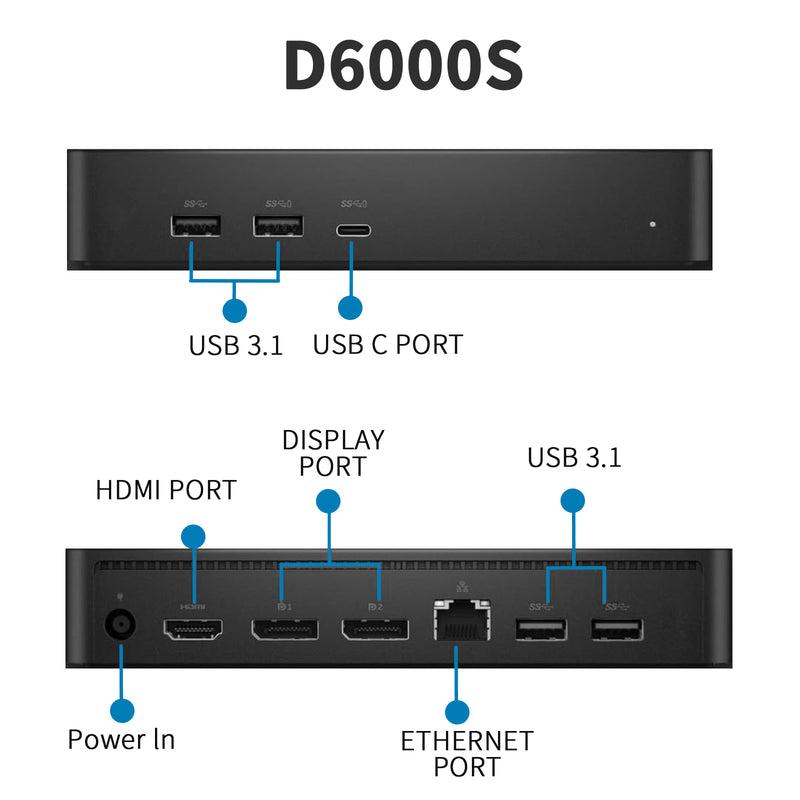 Dell D6000S Docking Station, Performance Universal Dock D6000s with USB-C/USB-A PowerShare Options, Connect Upto Three 4K Displays + HDMI Cable + DisplayPort Cable